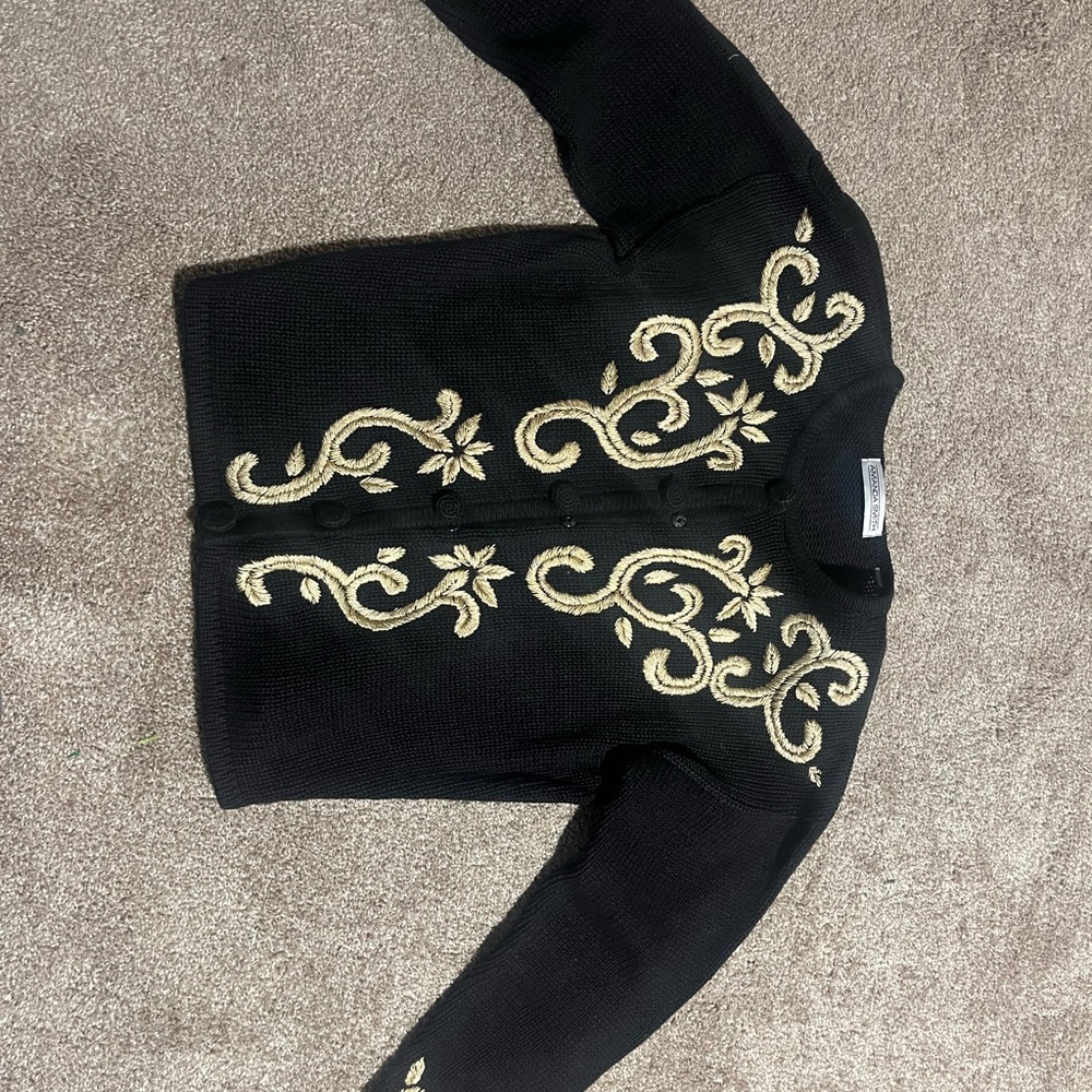 Black Cardigan with‎ Gold Embroidery